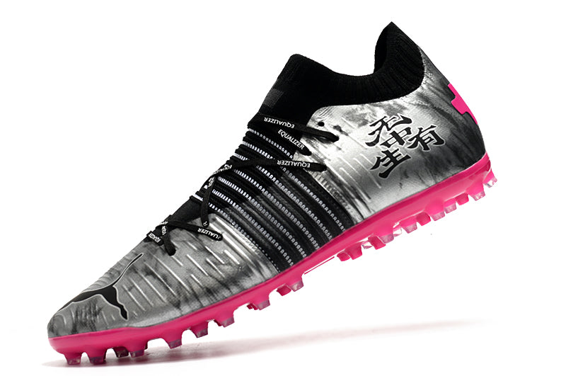 Chuteira Puma Future Z FG/AG - Cinza/rosa/amarelo