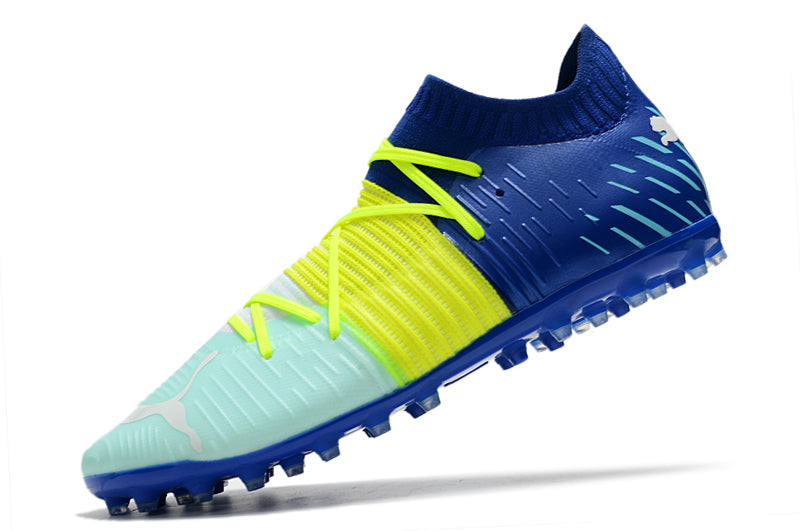 Chuteira Puma Future Z FG/AG - Azul/Amarelo/verde agua