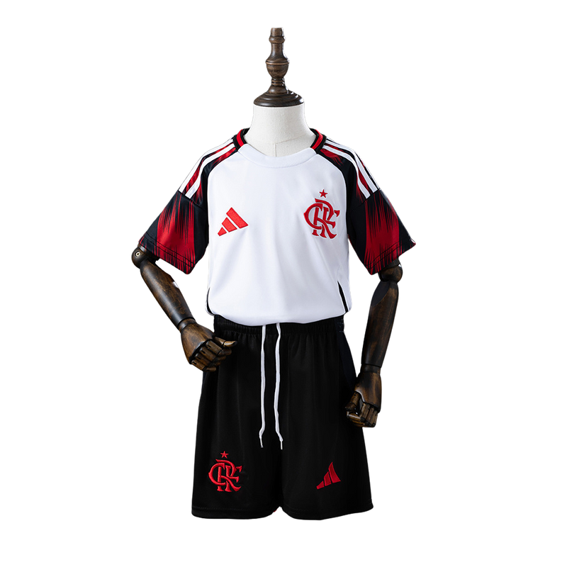 Kit Infantil Flamengo II 25/26 - Adidas - Branco e preto com detalhes em vermelho