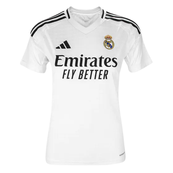 Camisa Real Madrid I 24/25 - Torcedor Adidas Feminina - Branca com listras pretas