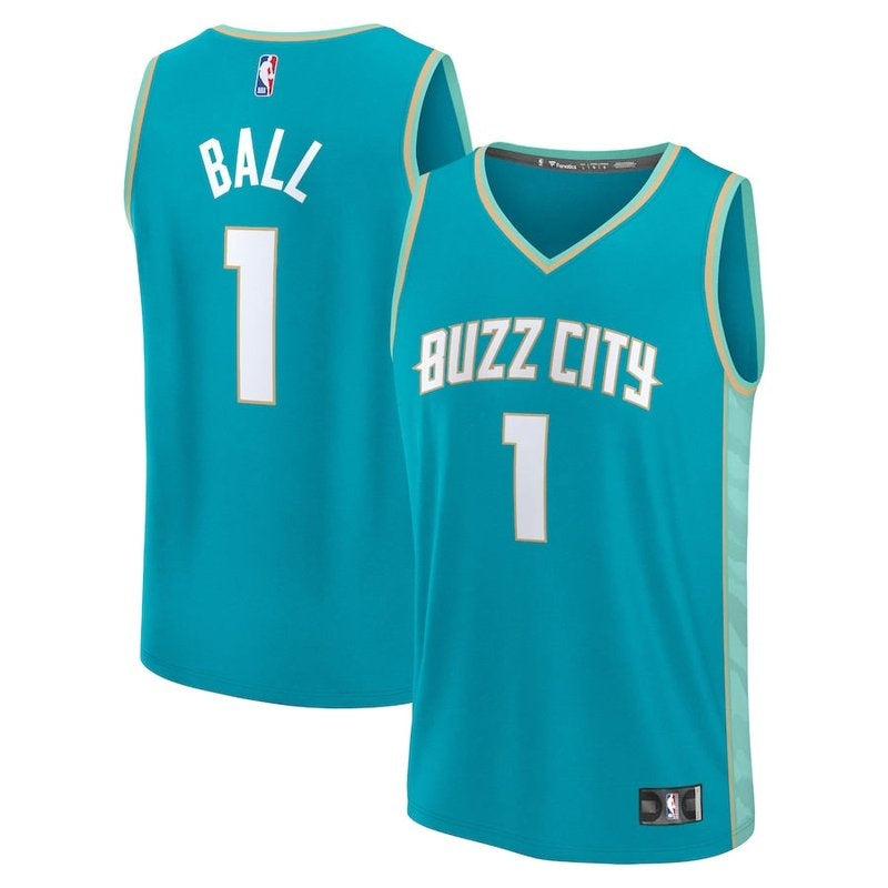 Camisa NBA LaMelo Ball - Charlotte Hornets - Fanatics Branded 23/24 Fast Break - Azul Petróleo - Edição Cidade