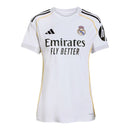 Camisa Real de Madrid I 25/26 - Torcedor Adidas Feminina - Branca com detalhes em cinza e amarelo