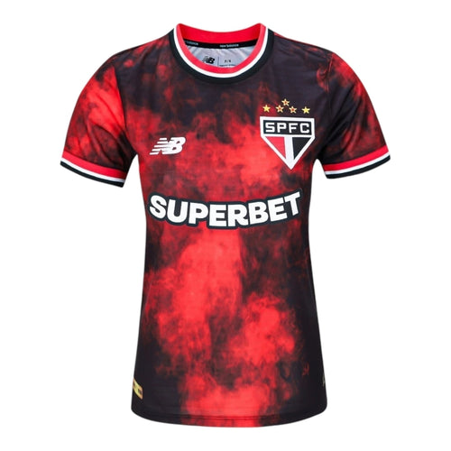 Camisa São Paulo III 24/25 - Torcedor New Balance Feminina - Vermelha e preta e Com Patrocínio